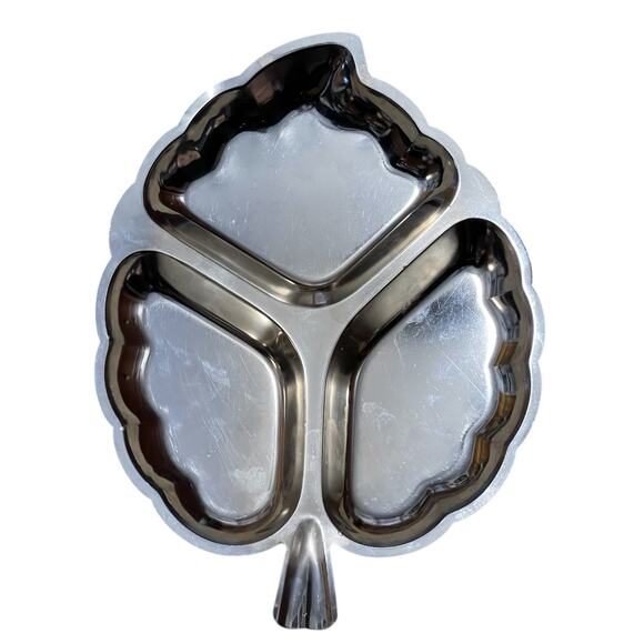 Vintage Justen Chrome Plated Three Section Leaf Tray 13" x 10" - Picture 3 of 6